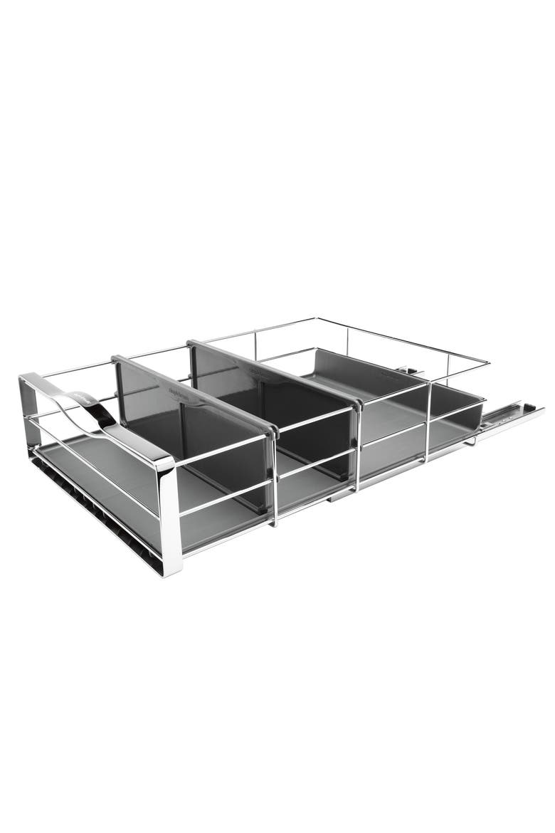pull-out cabinet organizer, grey plastic with heavy-gauge steel frame, Main, color, Grey- 14"