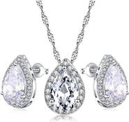 DLORIA Teardrop Crystal Necklace and Teardrop Crystal Earring Set