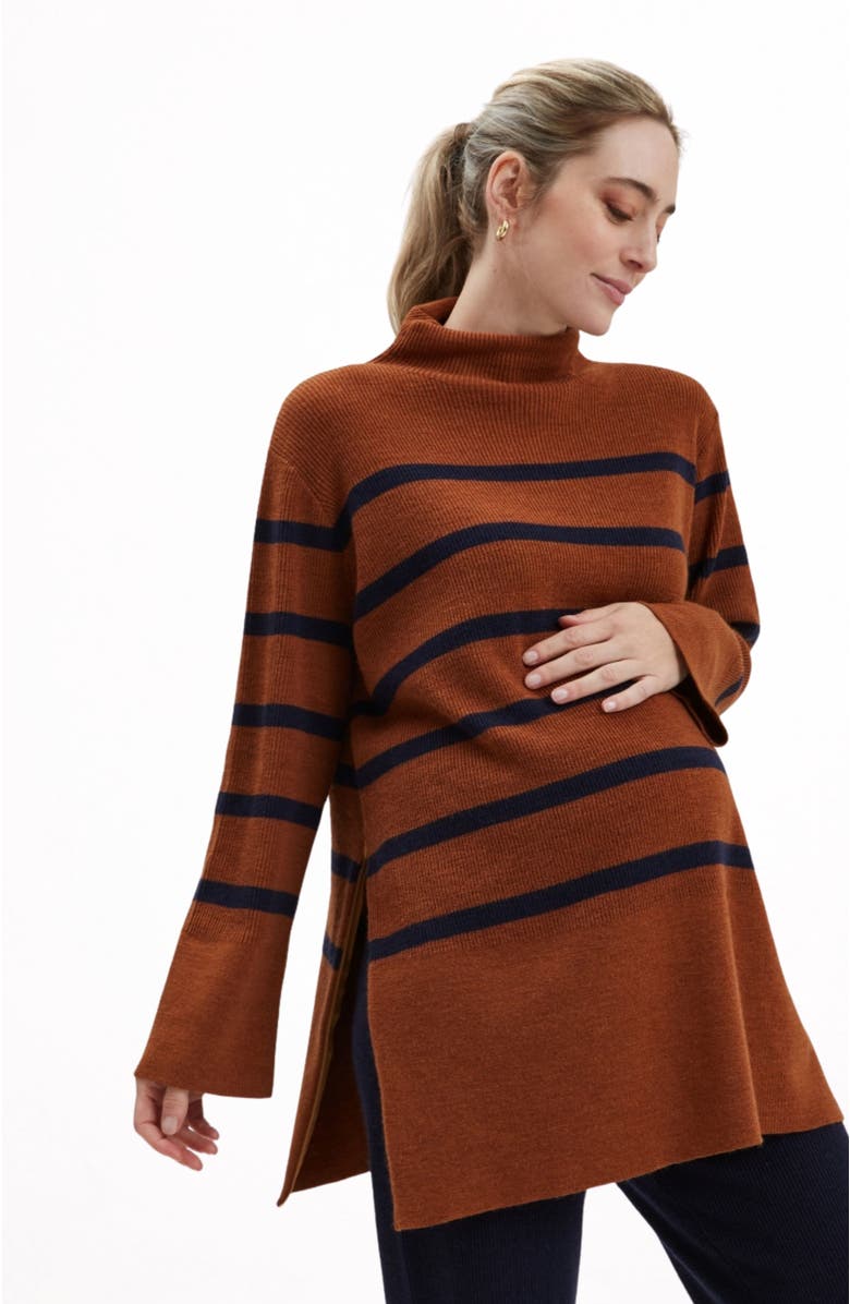 Nom Maternity Sarabeth Maternity & Nursing Striped Sweater, Alternate, color, Rust Navy