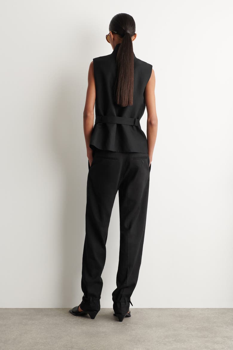 Linen Straight-Leg Pants, Alternate, color, BLACK