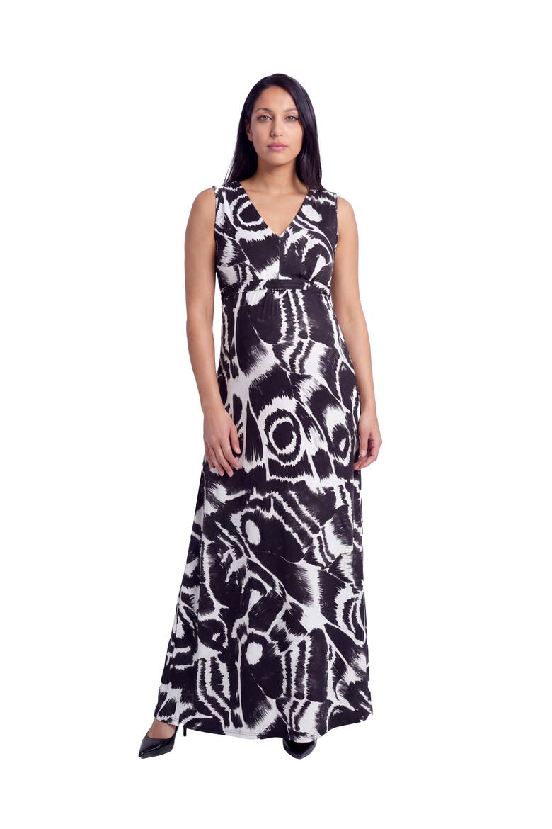 Maternity Essential Abstract Print V-Neck Sleeveless Tie Back Empire Waist Maxi Dress, Main, color, Black Multi