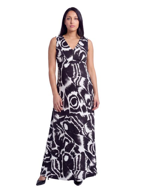 Maternity Essential Abstract Print V-Neck Sleeveless Tie Back Empire Waist Maxi Dress