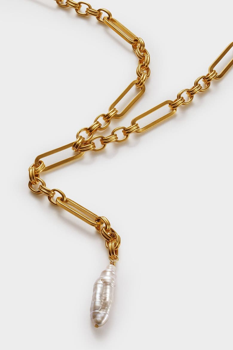 Allure Waterproof Gold Pearl Lariat Necklace, Alternate, color, Gold