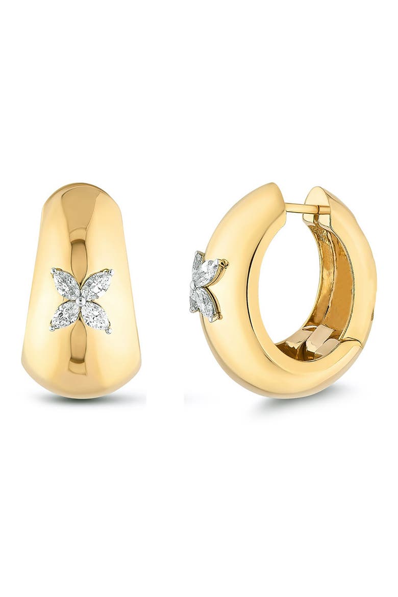 CZ Petal Hoop Earrings, Main, color, GOLD