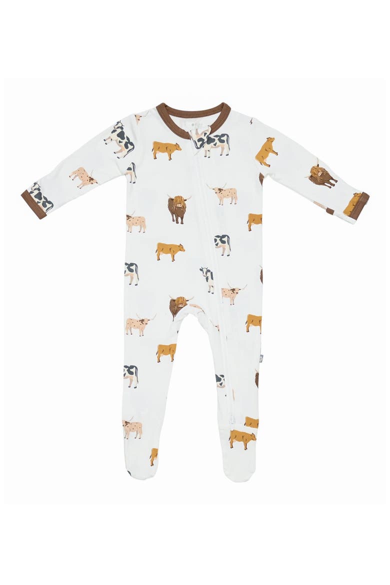 Print Zip-Up Footie, Main, color, MOO