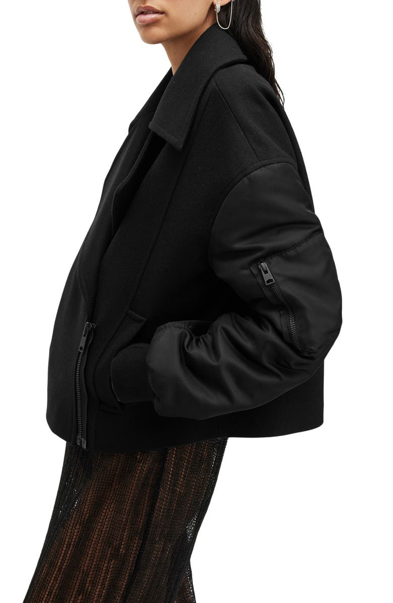 AllSaints Orla Wool Blend Moto Jacket, Alternate, color, Black