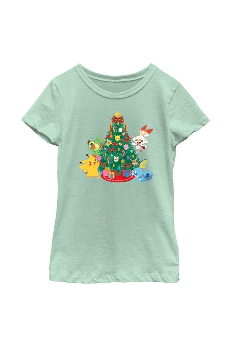 Girl's Pokemon Christmas Tree Friends  Graphic T-Shirt, Main, color, Mint
