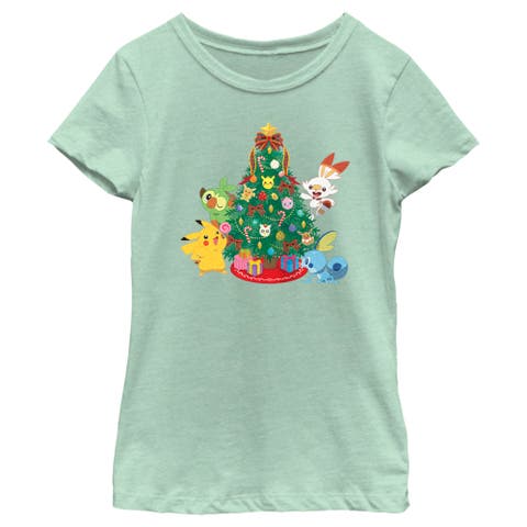 Girl's Pokemon Christmas Tree Friends  Graphic T-Shirt