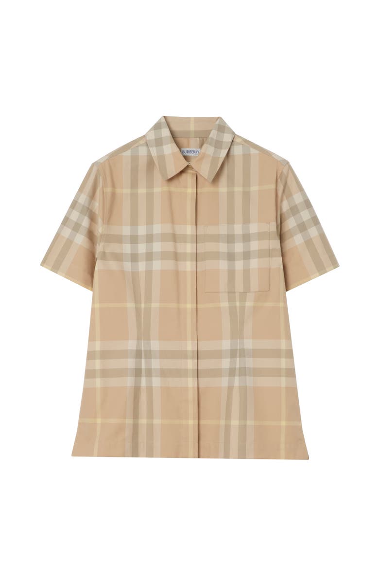 Burberry Check Cotton Twill Shirt, Main, color, Flax Beige