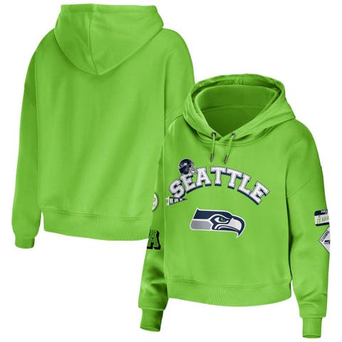 Women's WEAR by Erin Andrews Neon Green Seattle Seahawks Modest Cropped Pullover Hoodie