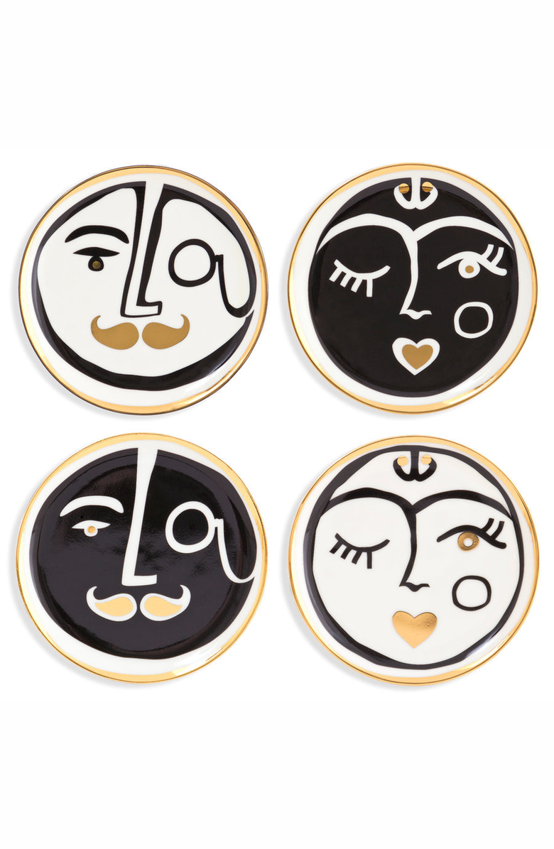 Jonathan Adler Marseilles Coaster Set, Main, color, White / Black / Gold