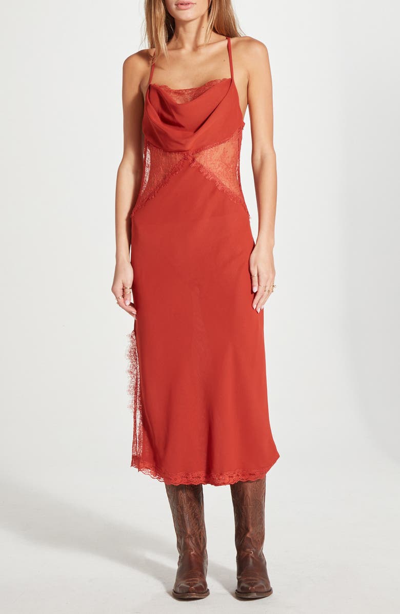 WISHLIST Sheer Lace Slipdress, Main, color, Rust