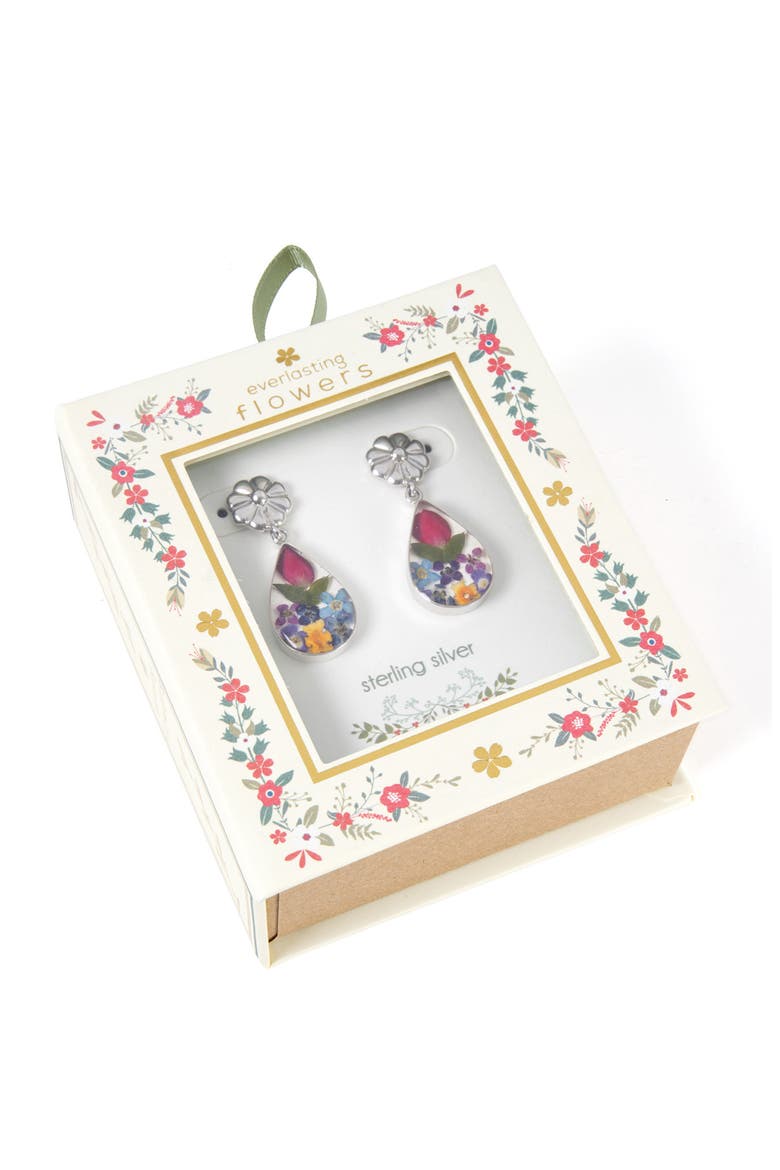 Dried Flower Resin Teardrop Earrings, Alternate, color, SILVER