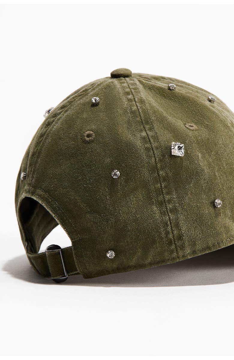 H&M Rhinestone-embellished twill cap, Alternate, color, Light Khaki Green