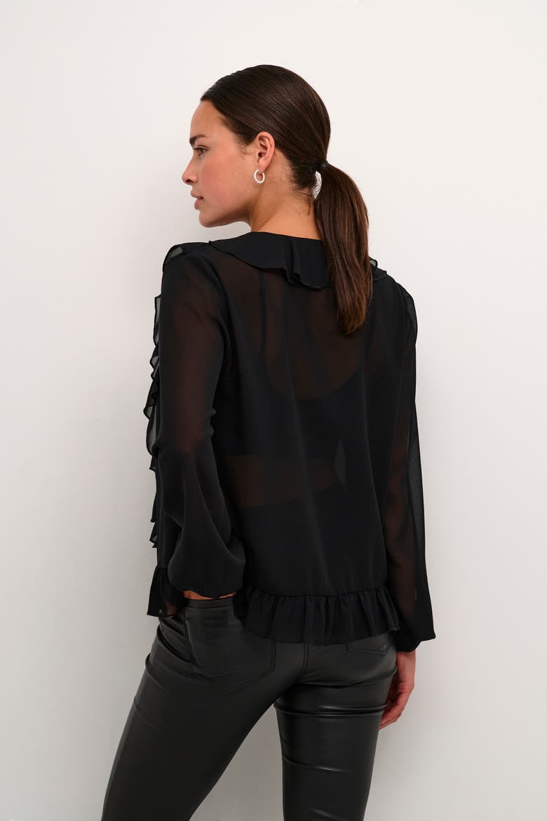 Kaninna V-Neck Ruffles Chiffon Blouse, Alternate, color, Black Deep