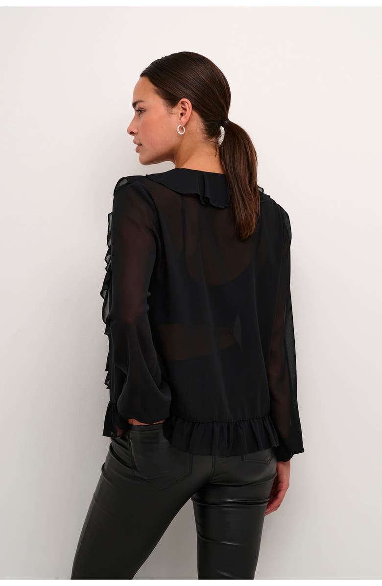 Kaffe Kaninna V-Neck Ruffles Chiffon Blouse, Alternate, color, Black Deep