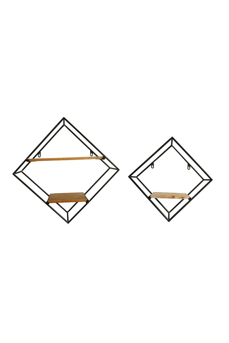 Black Metal Diamond-Shaped Wall Shelf - Set of 2, Main, color, BLACK