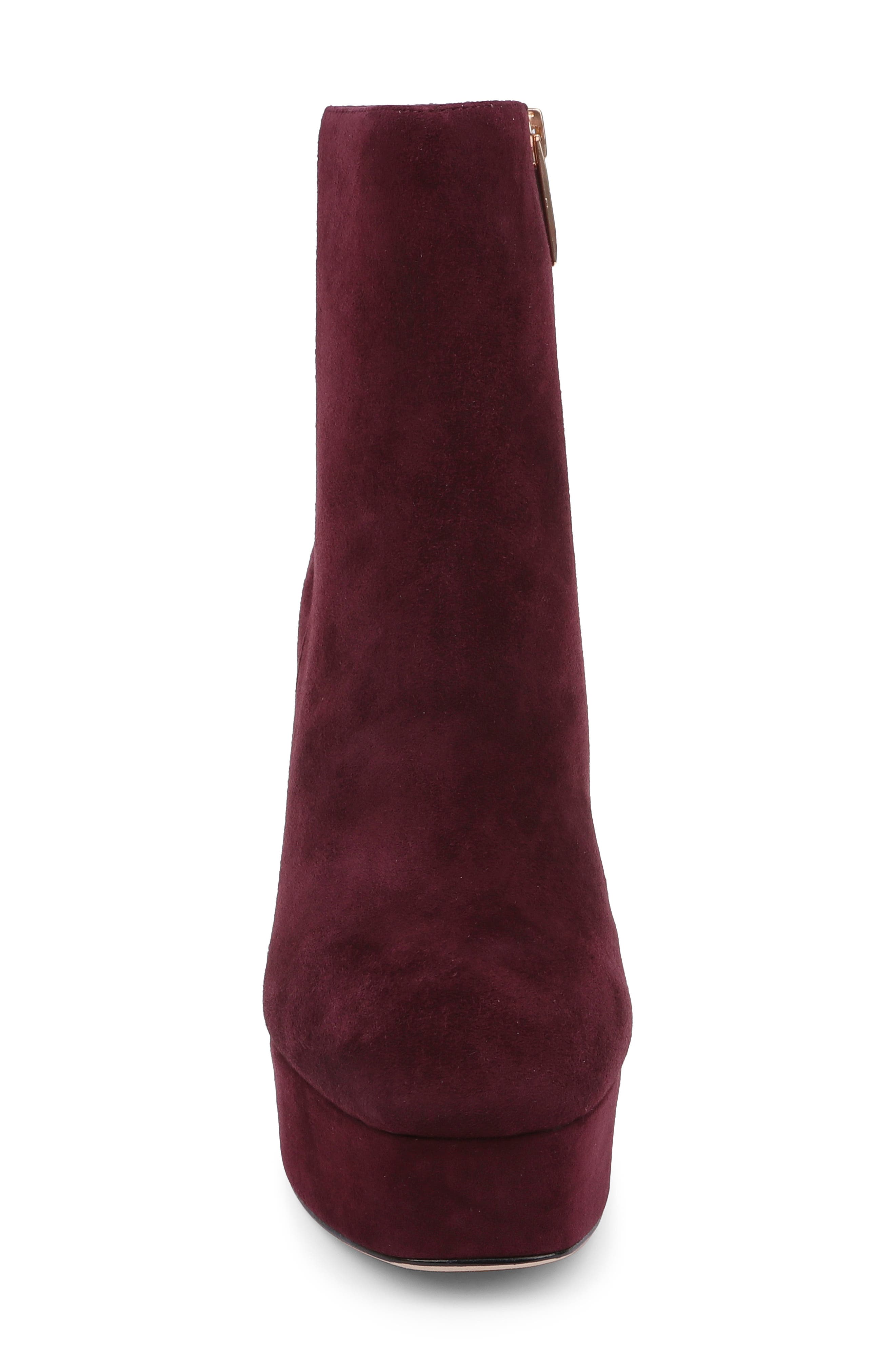 Soho Leather Platform Bootie, Alternate, color, BURGUNDY SUEDE