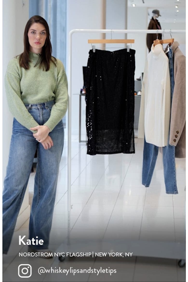 Sequin Slit Hem Midi Skirt video