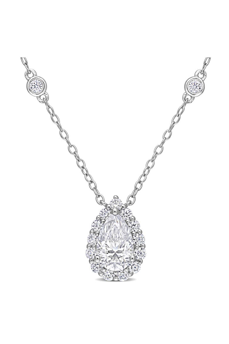Moissanite Halo Pear Necklace, Main, color, Sterling Silver