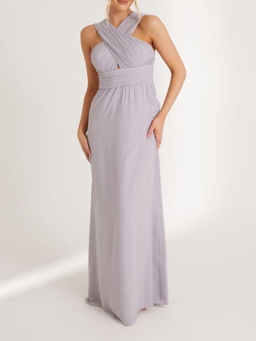Six Stories Cross Neck Chiffon Bridesmaid Dress In Gray