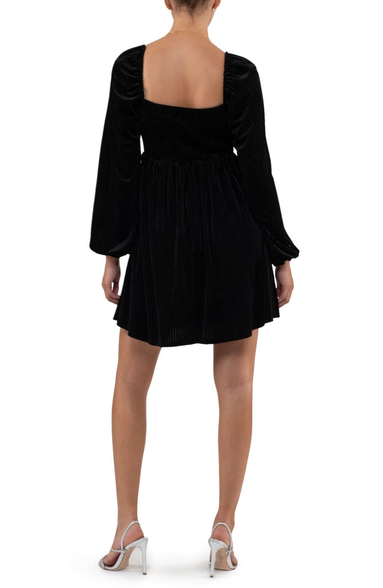 AUGUST SKY Long Sleeve Velvet Babydoll Minidress, Alternate, color, Black