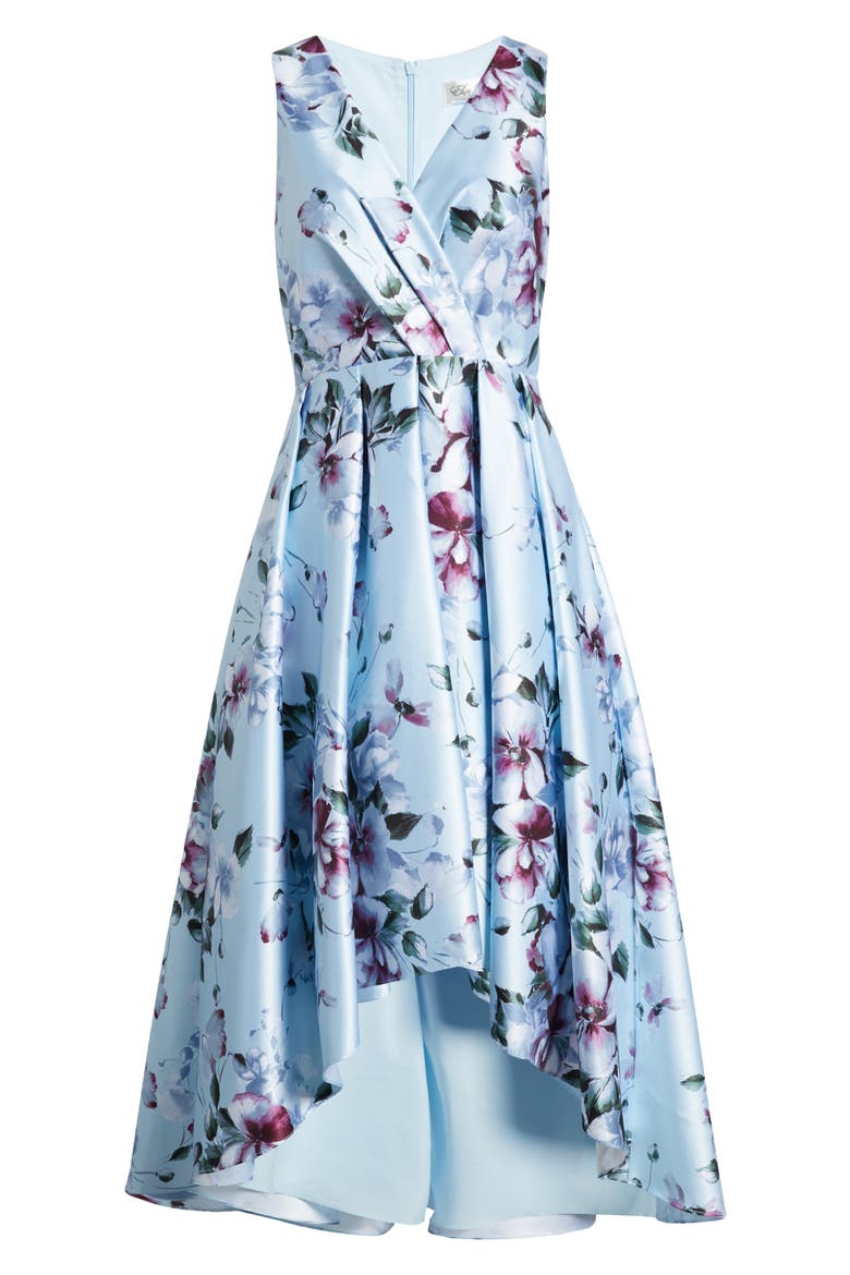 Floral High-Low Cocktail Dress, Alternate, color, SKY COMBO