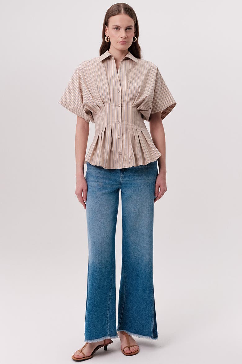 Nataly Collar Pleated Fitted Striped Shirt, Alternate, color, Multi Color