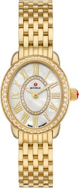 MICHELE Serein Oval Diamond & Mother-of-Pearl Bracelet Watch, 24mm x 27mm