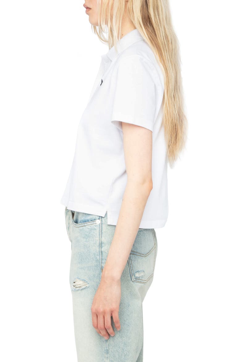 Mirta Wings Crop Cotton Polo Shirt, Alternate, color, WHITE
