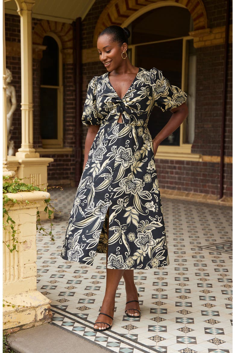 Kelsie Floral Cotton Midi Dress, Alternate, color, MONOFLORA