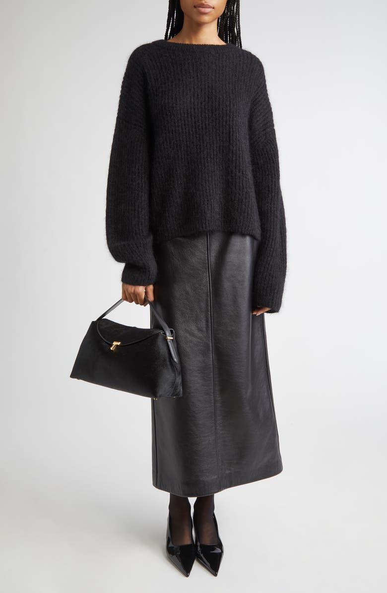 TOTEME Straight Leather Skirt, Alternate, color, Black