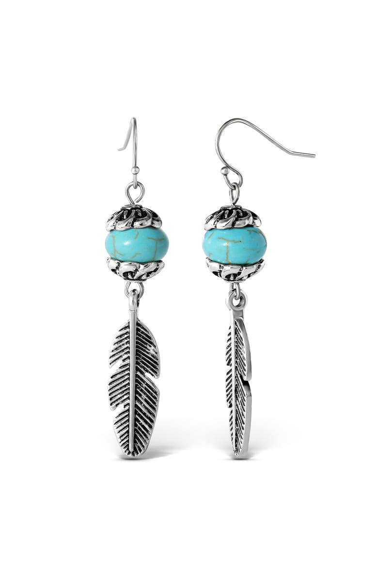 Jessica Simpson Turquoise Bead Feather Drop Earrings, Alternate, color, Gold, Turquoise