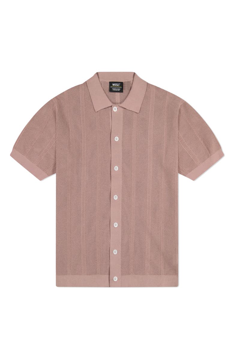 WeSC Loose Weave Short Sleeve Cotton Button-Down Sweater, Alternate, color, Deauville Muave