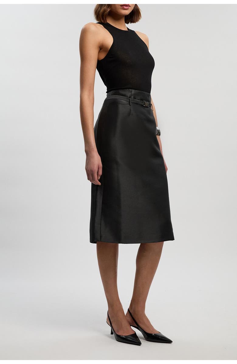 Karen Millen Satin Twill Belted Tailored Midi Skirt, Alternate, color, Black