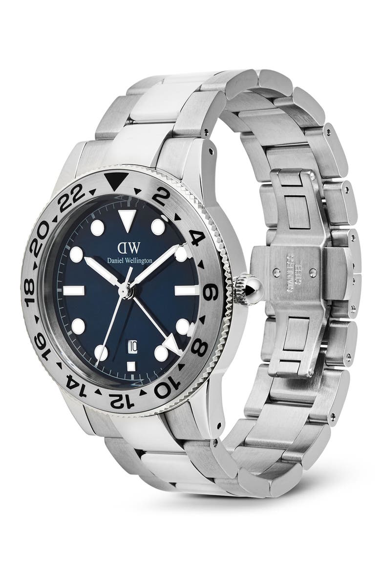 Iconic Brushed Bezel GMT Bracelet Watch, 40mm, Alternate, color, SILVER-TONE
