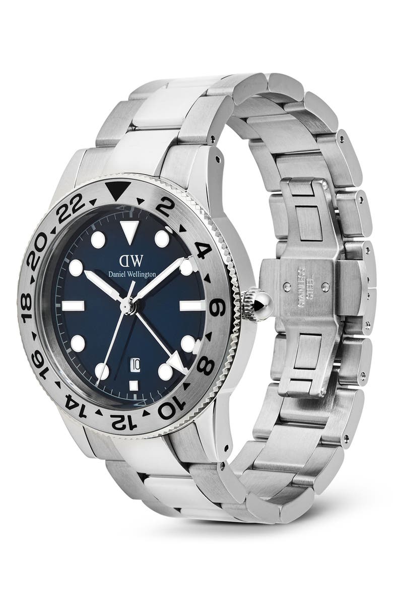 Daniel Wellington Iconic Brushed Bezel GMT Bracelet Watch, 40mm, Alternate, color, Silver-Tone