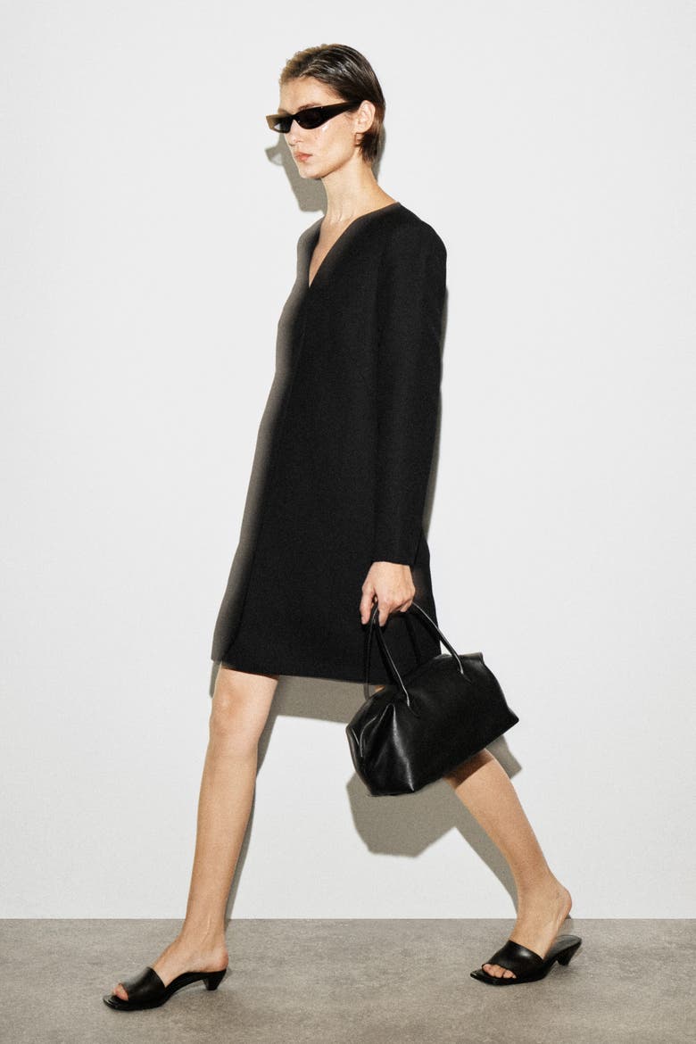Tailored Wool-Blend Mini Dress, Alternate, color, BLACK