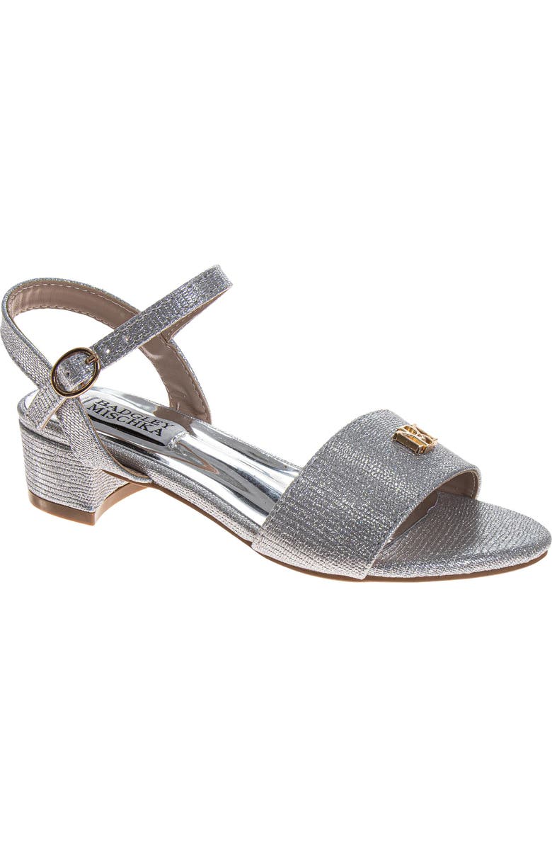 BADGLEY MISCHKA Dress Sandals for Girls Elegant Rhinestone Ankle Straps, Main, color, Silver