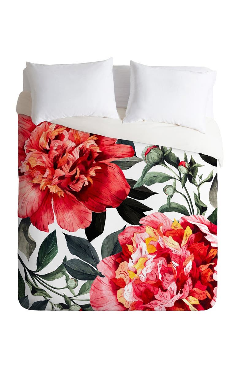 Deny Designs Marta Barragan Camarasa Red Flowers Twin Duvet Cover, Main, color,