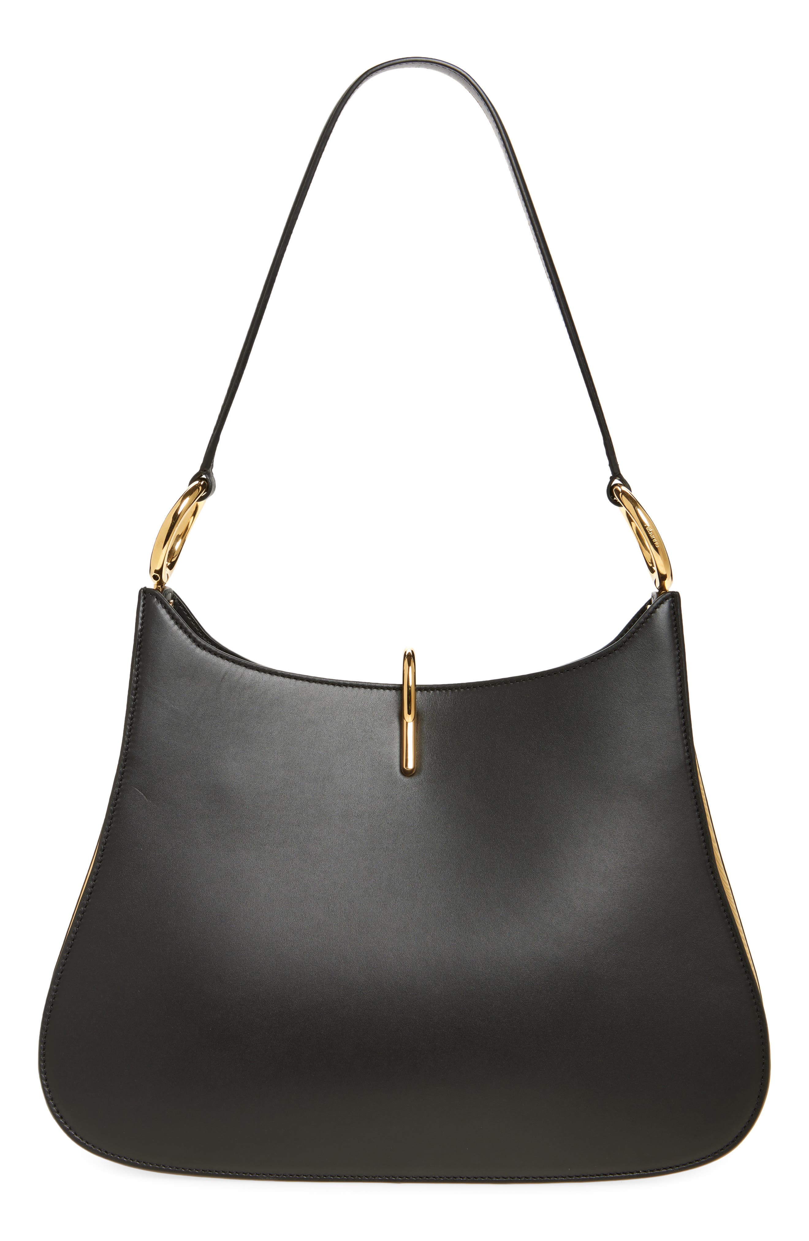 Rabanne Ring Leather Hobo Shoulder Bag, Alternate, color, Black / Gold