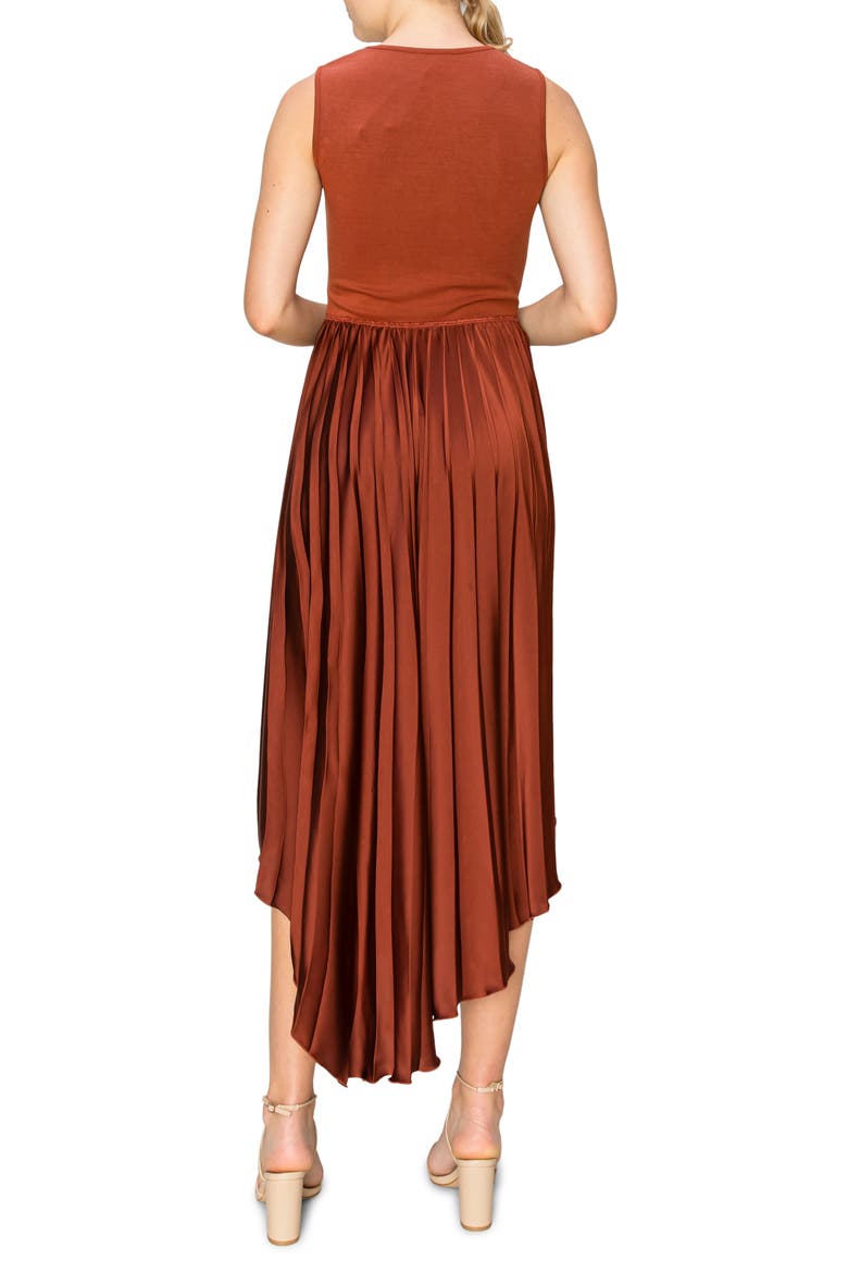 Mixed Media Sleeveless Asymmetric Dress, Alternate, color, RUST