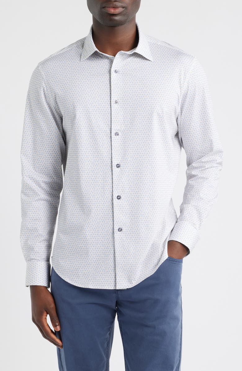 Bugatchi James OoohCotton<sup>®</sup> Dot Print Button-Up Shirt, Main, color, Dusty Pink