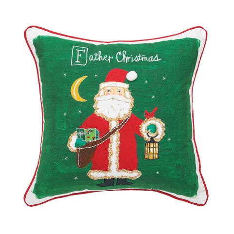 Father Christmas Alphabet Printed & Embellished Throw Pillow