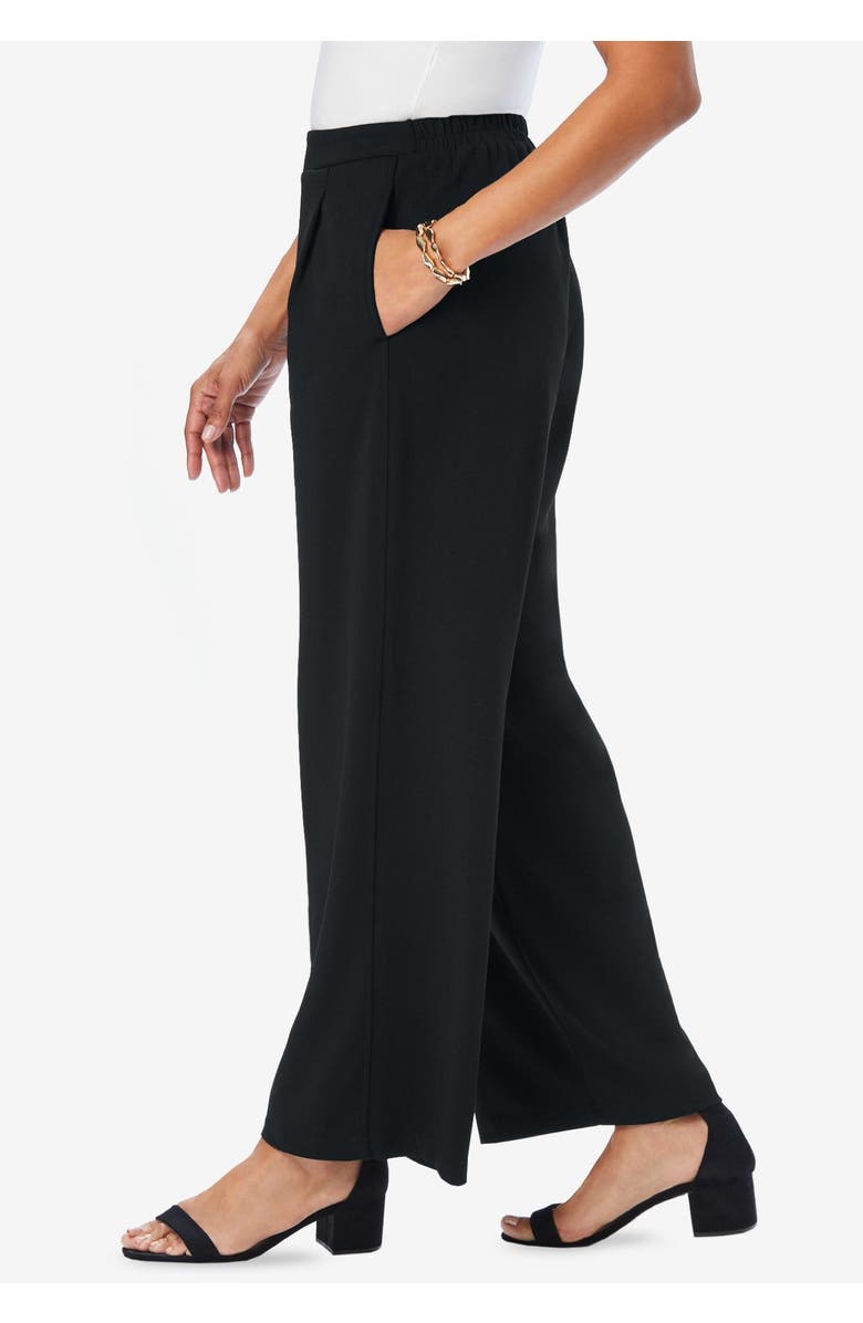 Jessica London Stretch Knit Crepe Wide Leg Pant, Alternate, color, Black