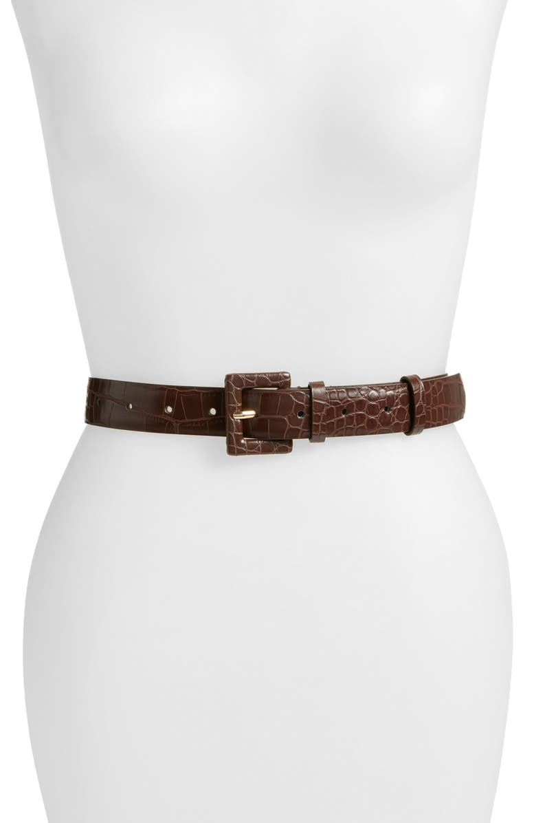 Something Navy Croc Embossed Faux Leather Belt, Main, color,