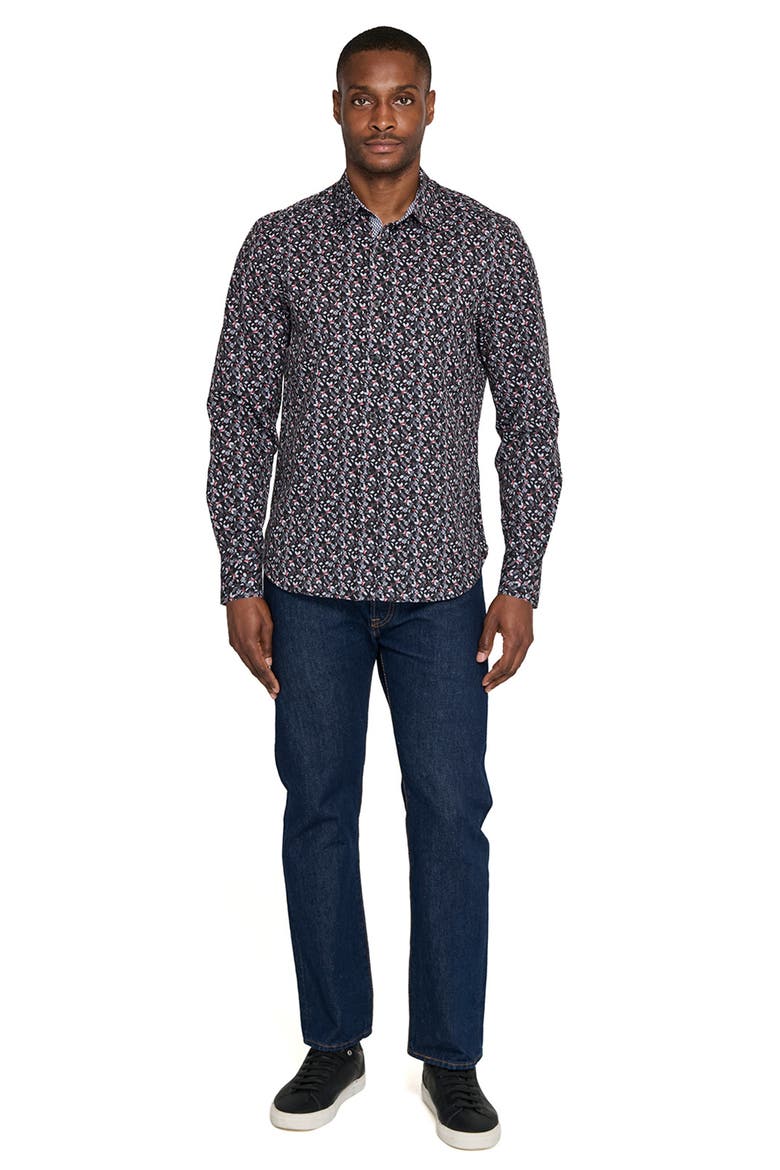 Berry Leaves Woven Long Sleeve Basic, Alternate, color, BLACK/RED