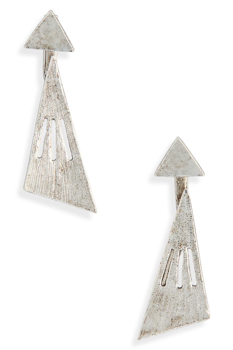 Brushed Front/Back Drop Earrings, Main, color, SILVER