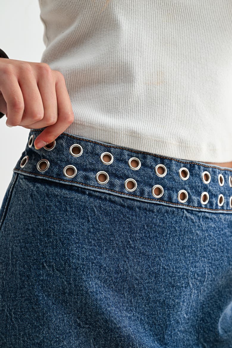 The Orbit Mid Rise Denim Mini Skirt, Alternate, color, Medium Wash