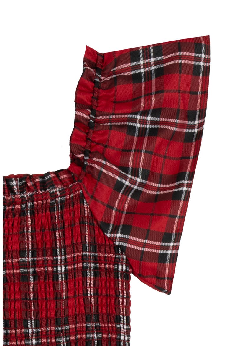 Kids' Plaid Flutter Sleeve Smocked Tiered Maxi Dress, Alternate, color, RED